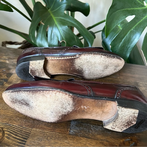 Salvatore Ferragamo LUCAS Wing Tip  Burgundy Leather Tasseled Kiltie Loafers 8 D - Picture 10 of 12